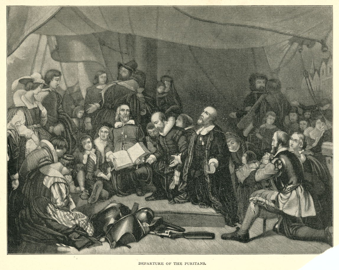 Departure of the Puritans 19th century engraving