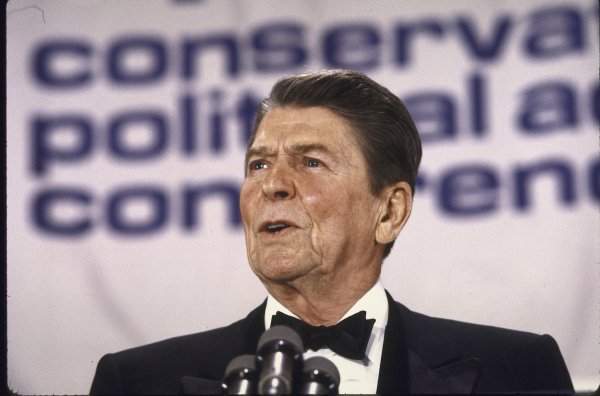 Pres Ronald Reagan speaking at CPAC conference