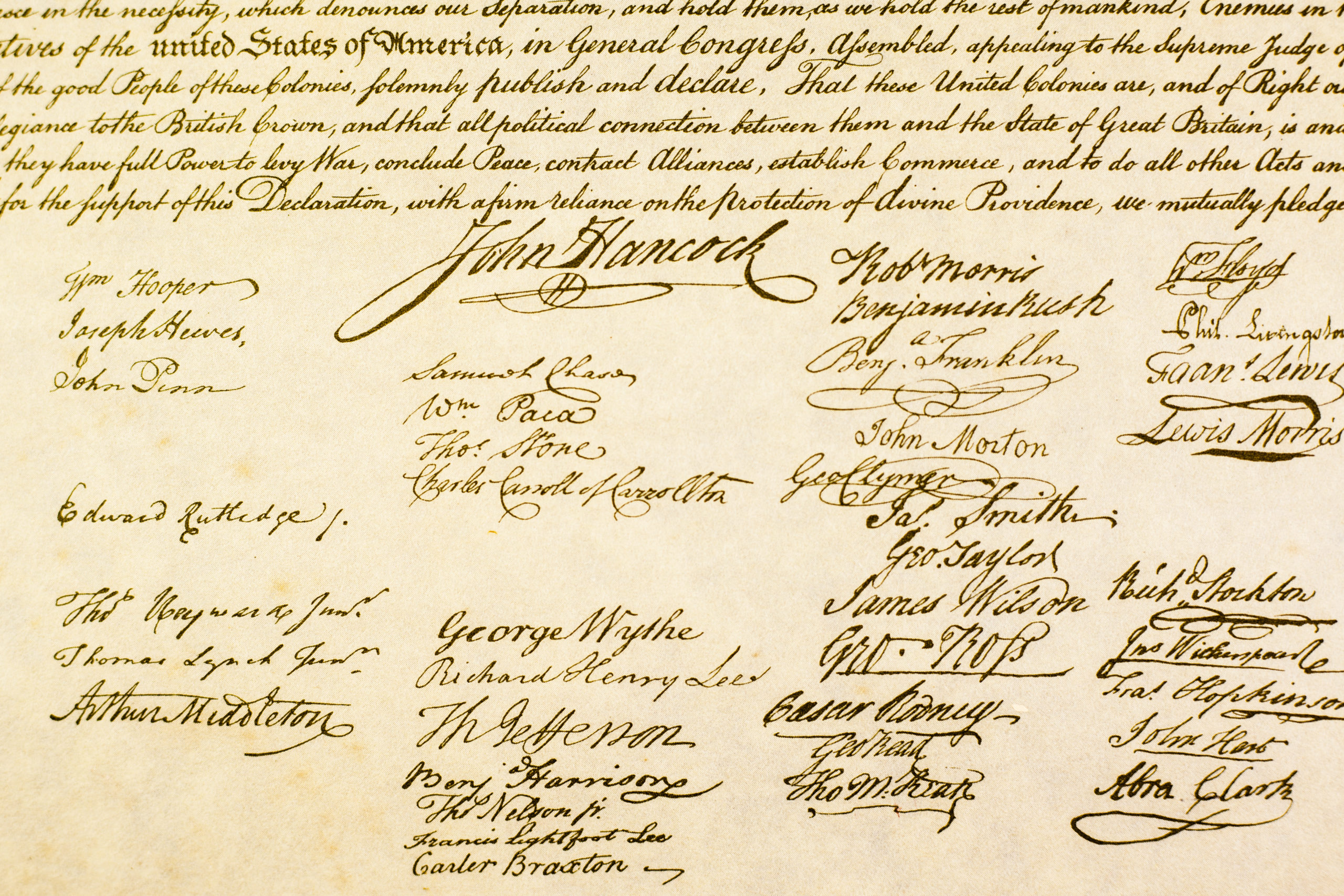 USA Declaration of Independence in antique script.