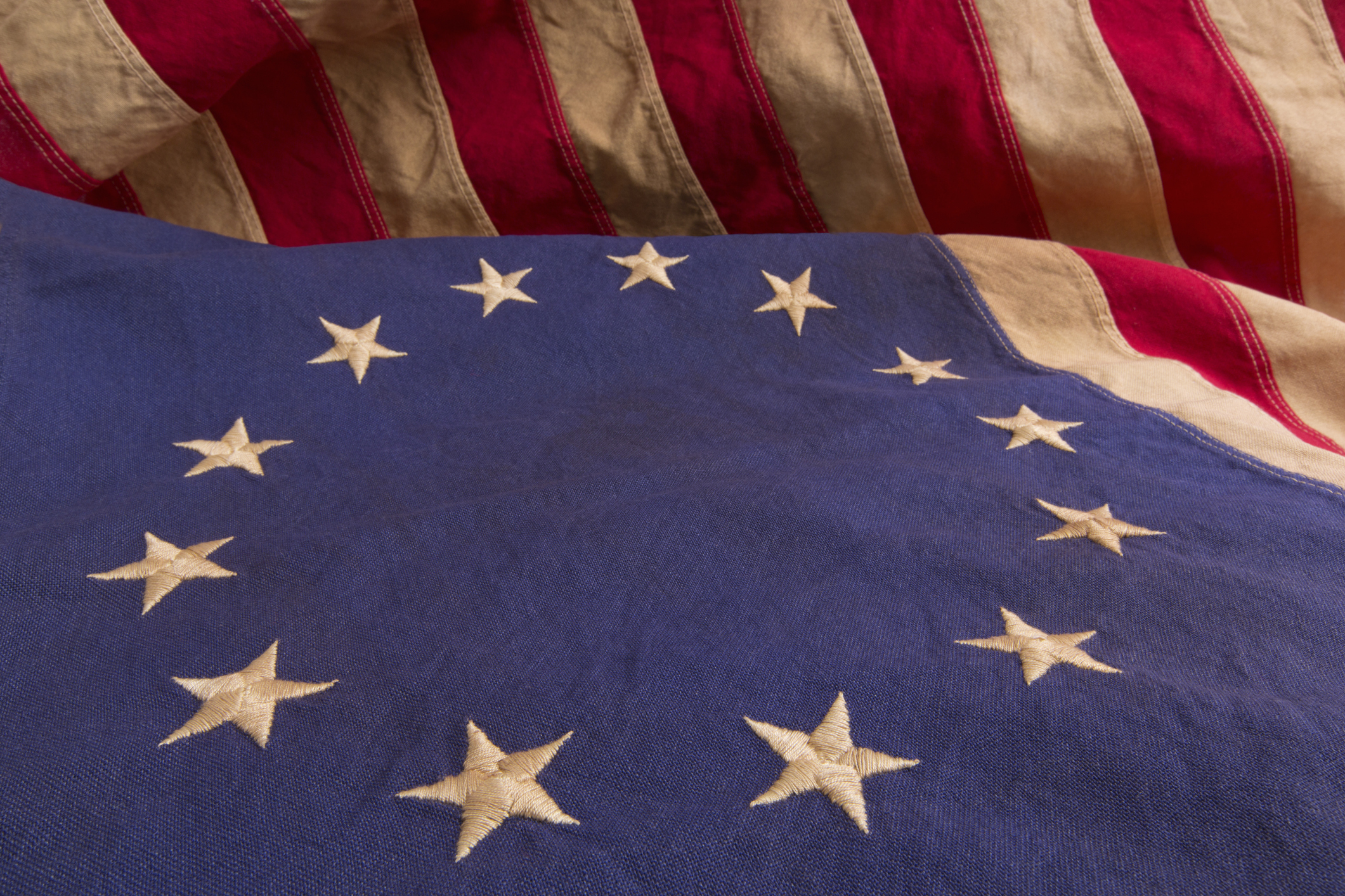 Detail of Betsy Ross Flag With Thirteen Stars and Stripes