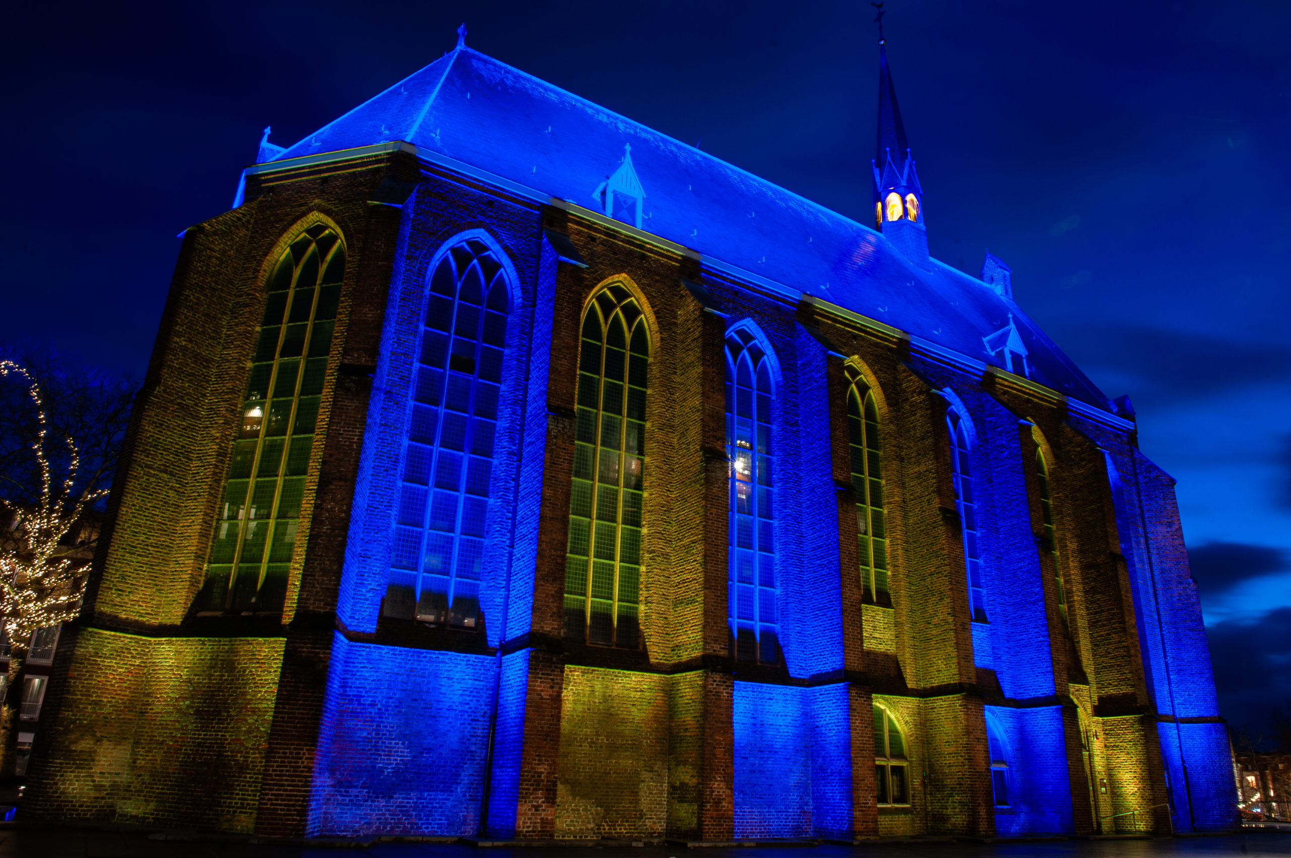 Buildings In The Netherlands Have Been Illuminated With The Colors Of The Ukrainian Flag