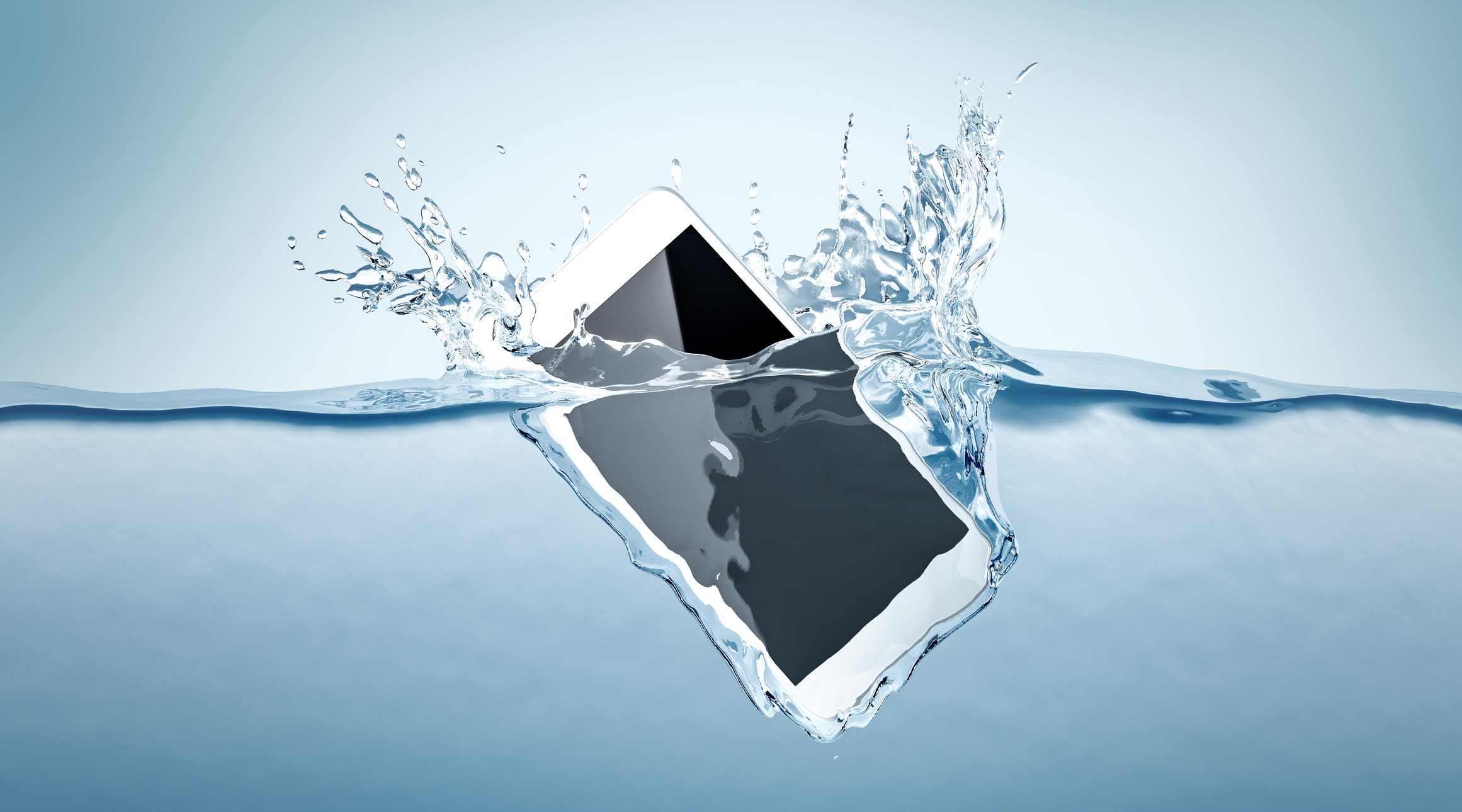 White smartphone mockup fall in water