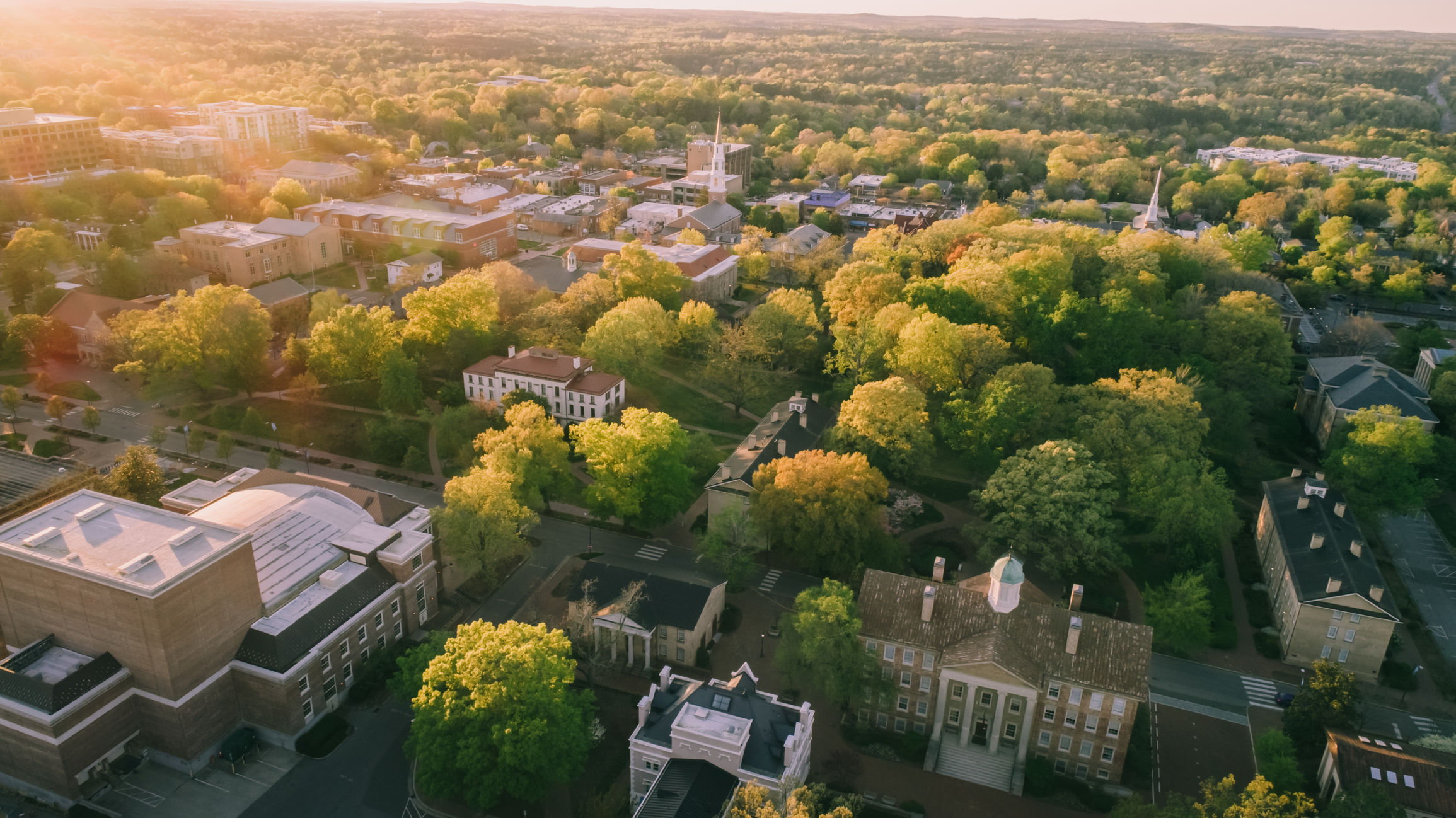 Aerial over the University of North Carolina in the Spring