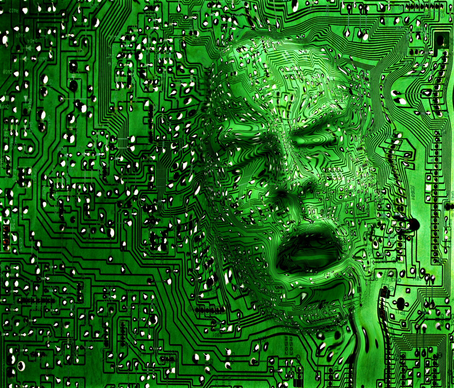Face emerging from circuit board (Digital Composite)