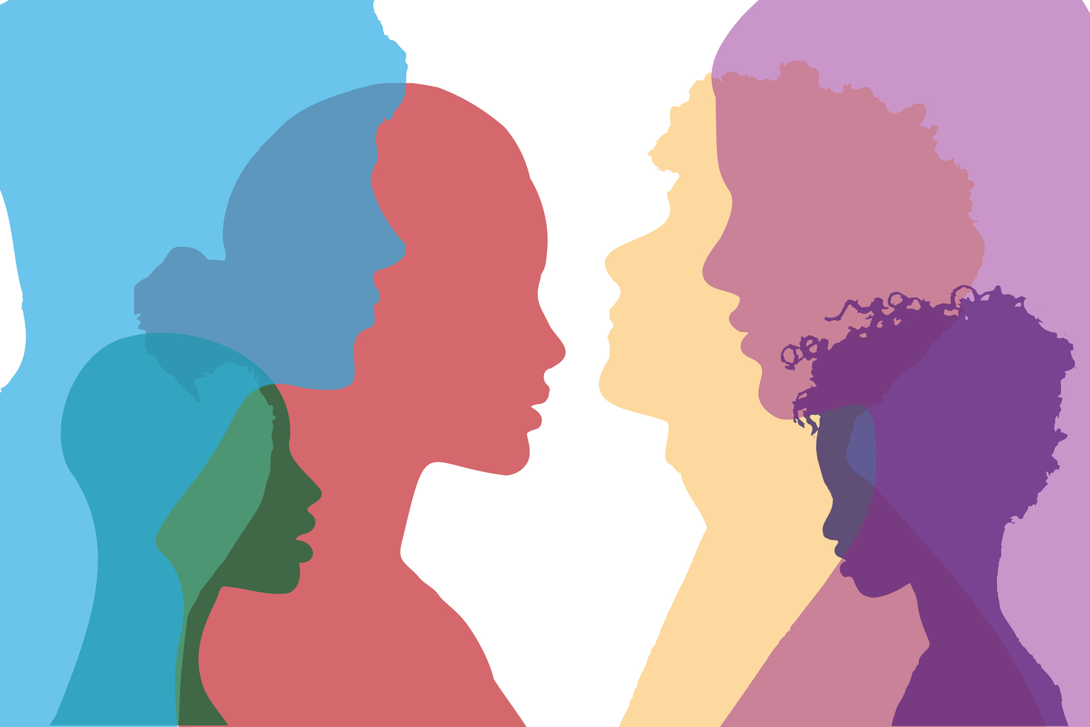 Group of people of different races, gender and nationalities in profile