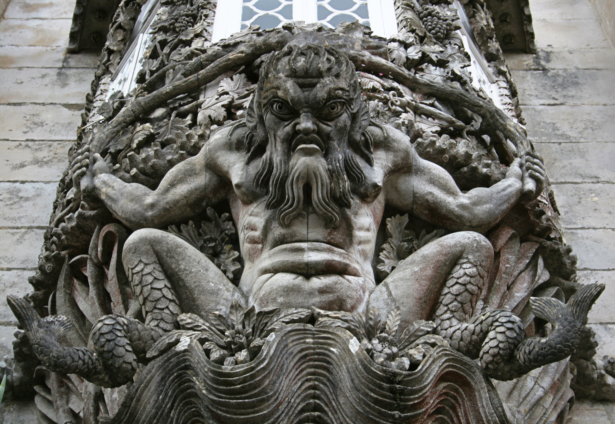 Stone carving in wall at Palacio da Pena, Portugal