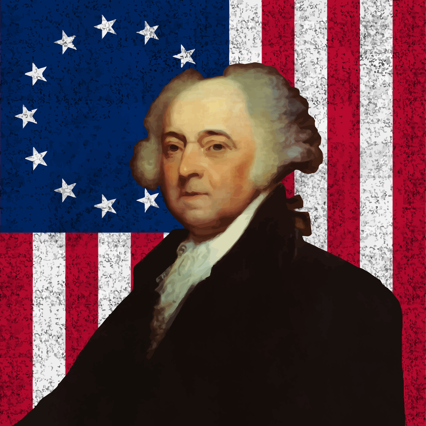 Digitally restored vector portrait of John Adams against the American Flag. John Adams was an American Founding Father, Continental Congress Delegate, Vice-President, and President.