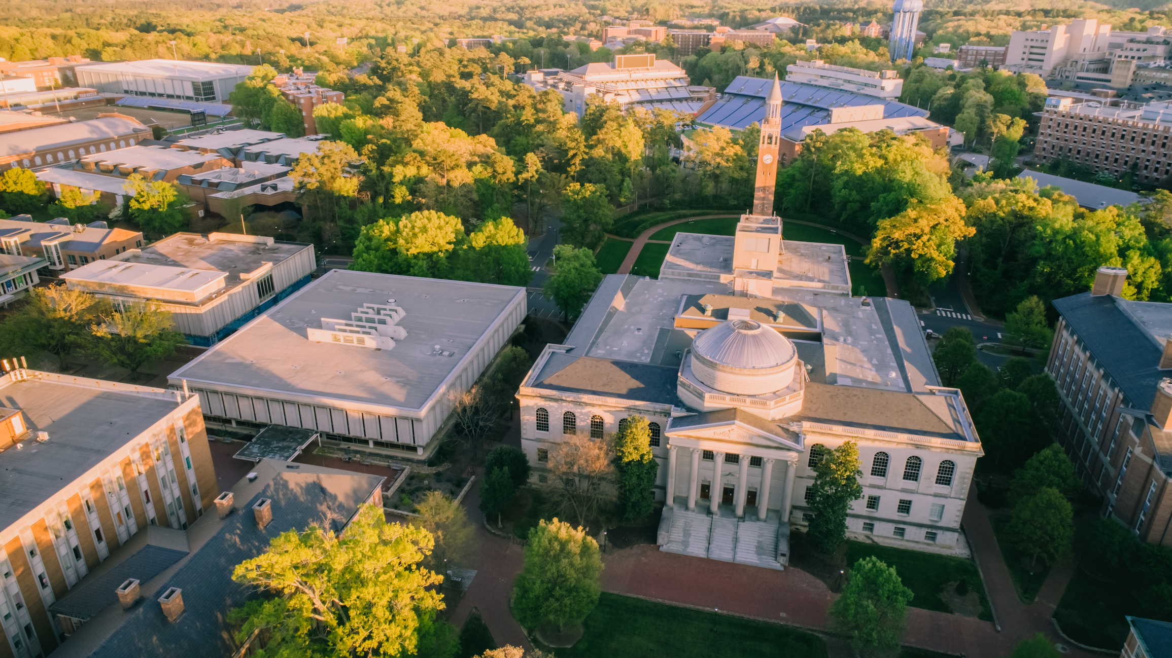 Aerial over the University of North Carolina in the Spring