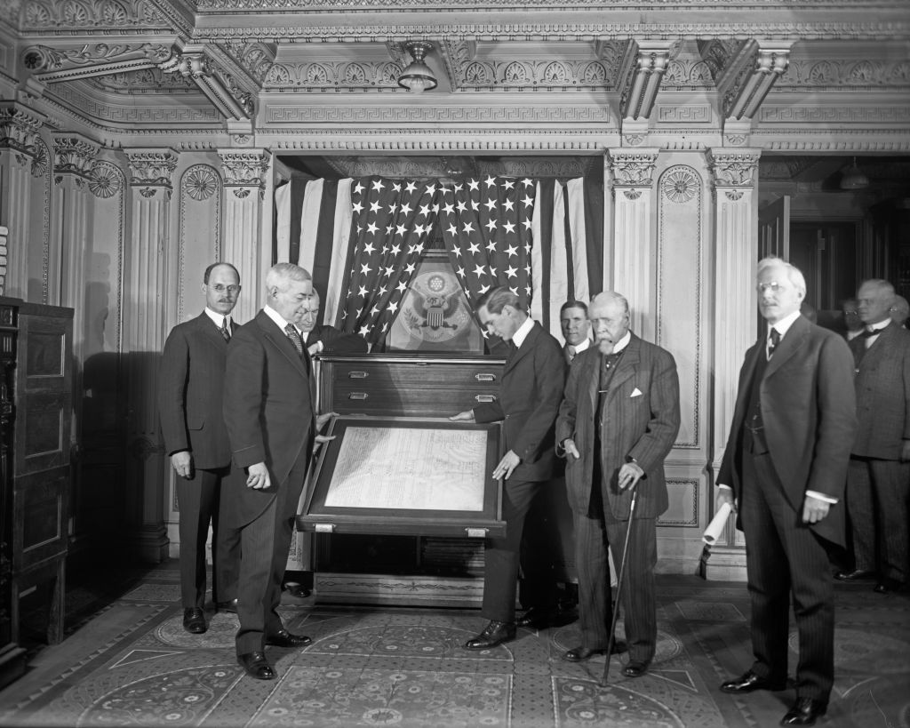 Lansing opening the Constitution ca. 1920