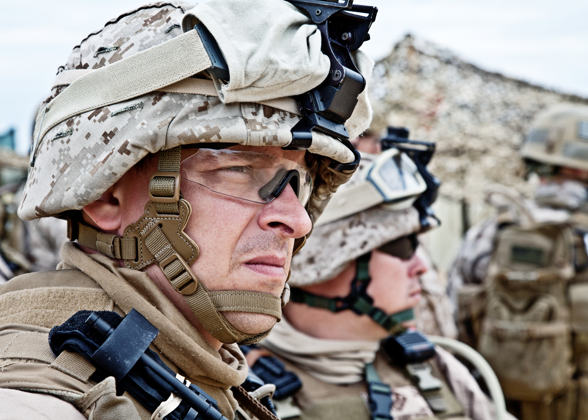 Close-up photo of a US Marine wearing camo