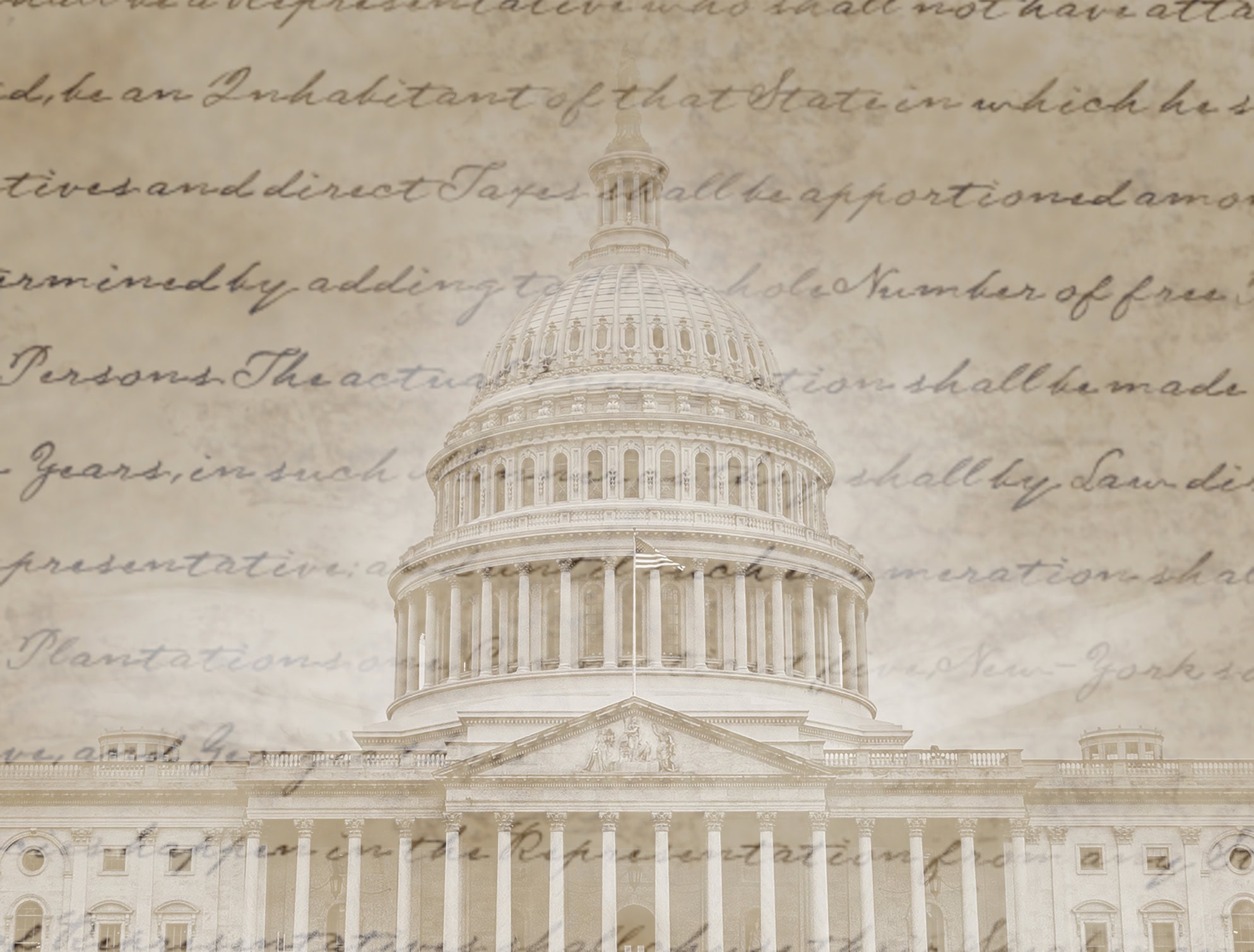 Capitol building and the United States Constitution