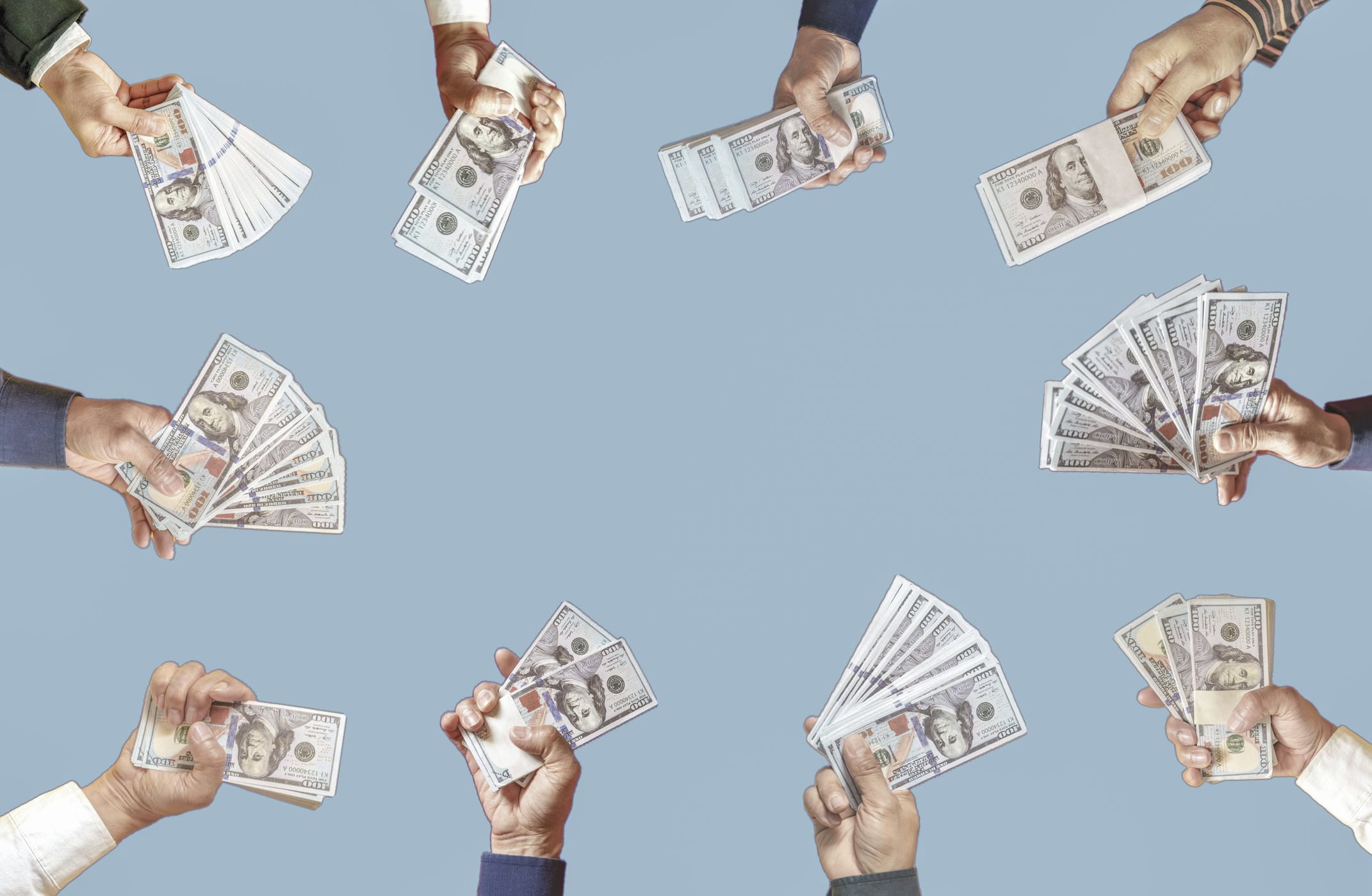 Dollar banknotes are in the hands of businessmen with copy space