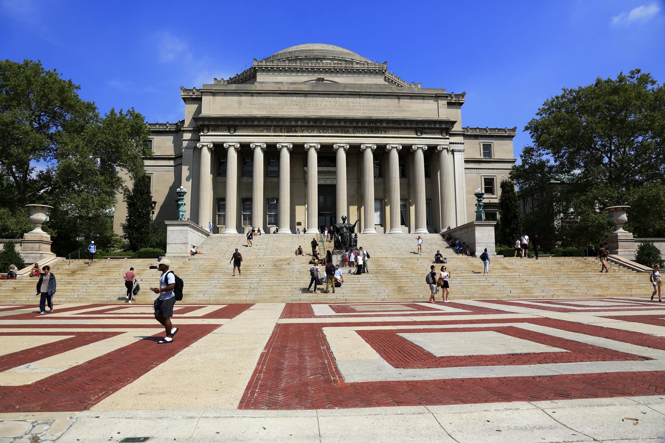 Low Memorial Library with red bricks walkway