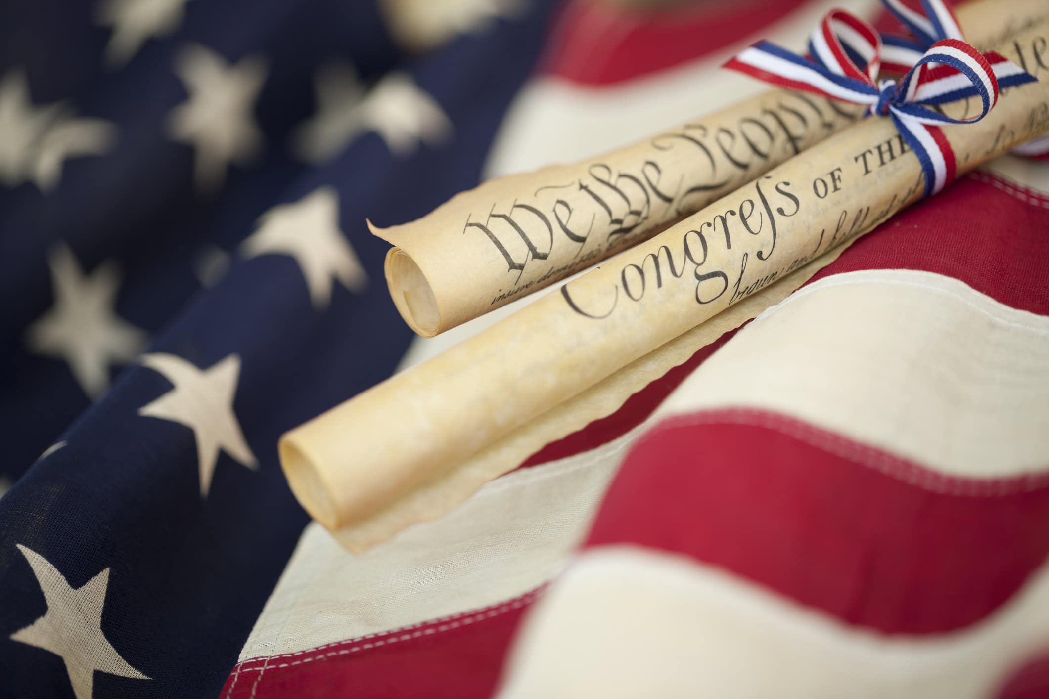 American Flag, US Constitution and Congrefs of the United States