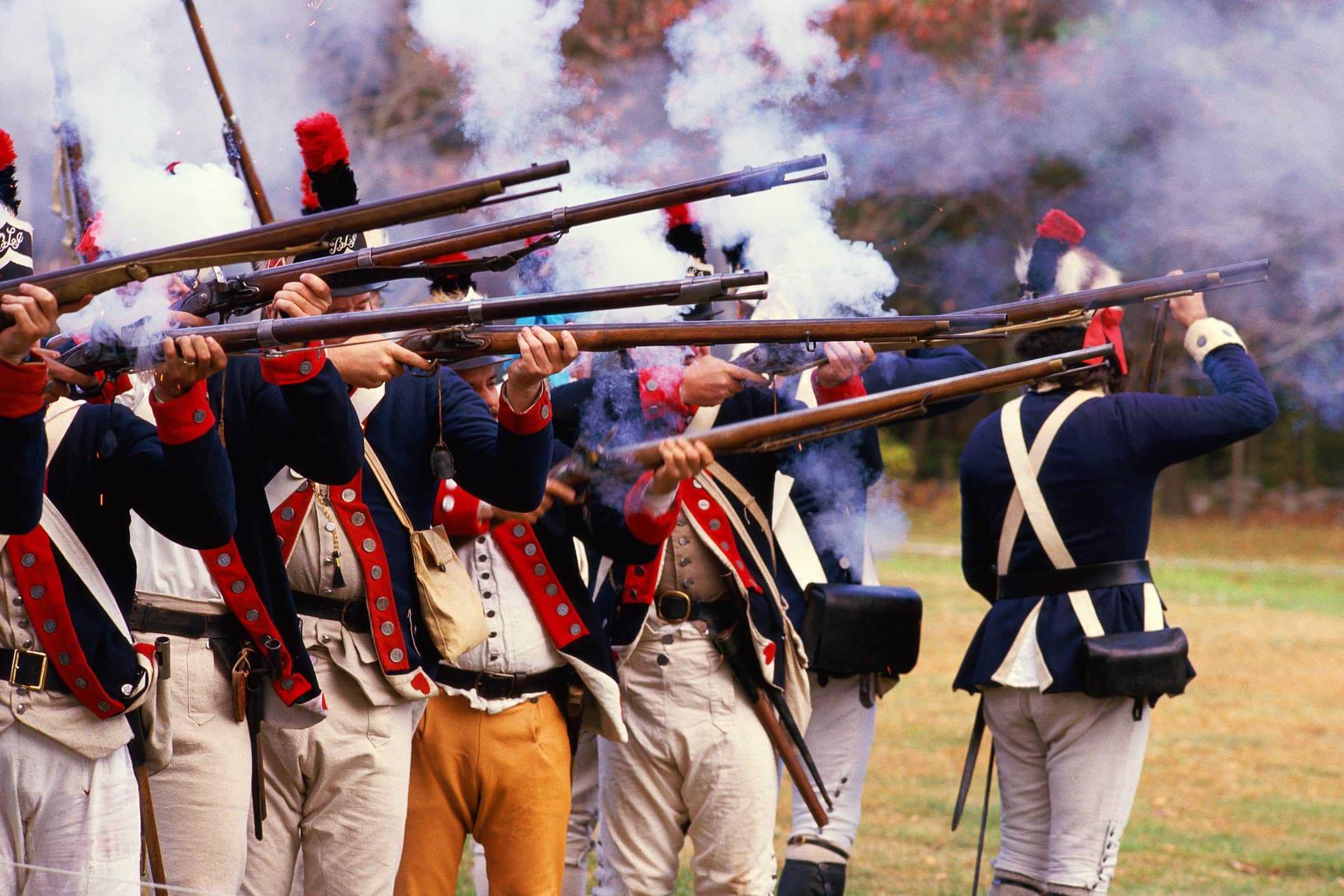 Reenactment of Revolutionary war soldiers