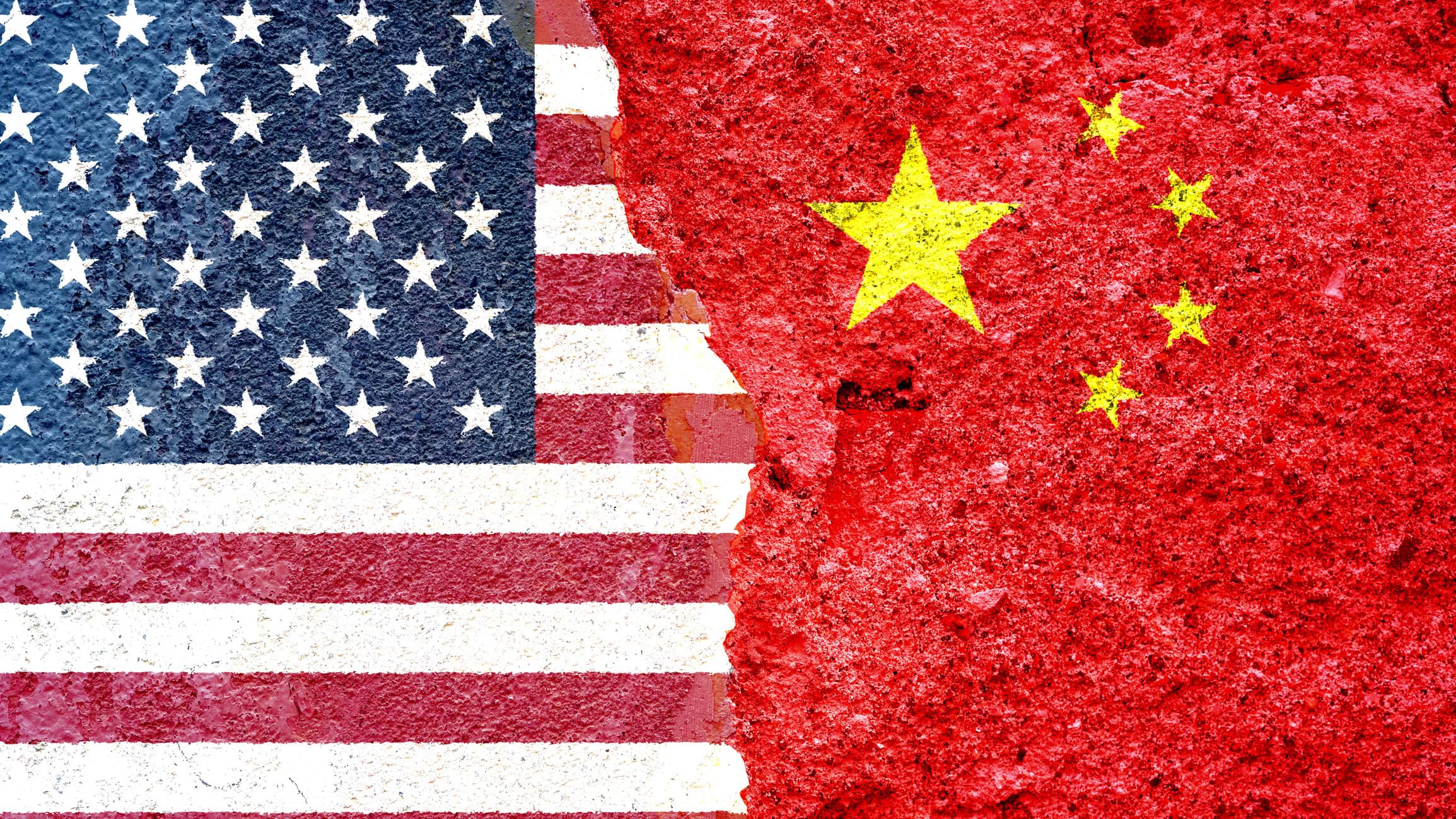 American and China Flag over cracked wall , relationship concept