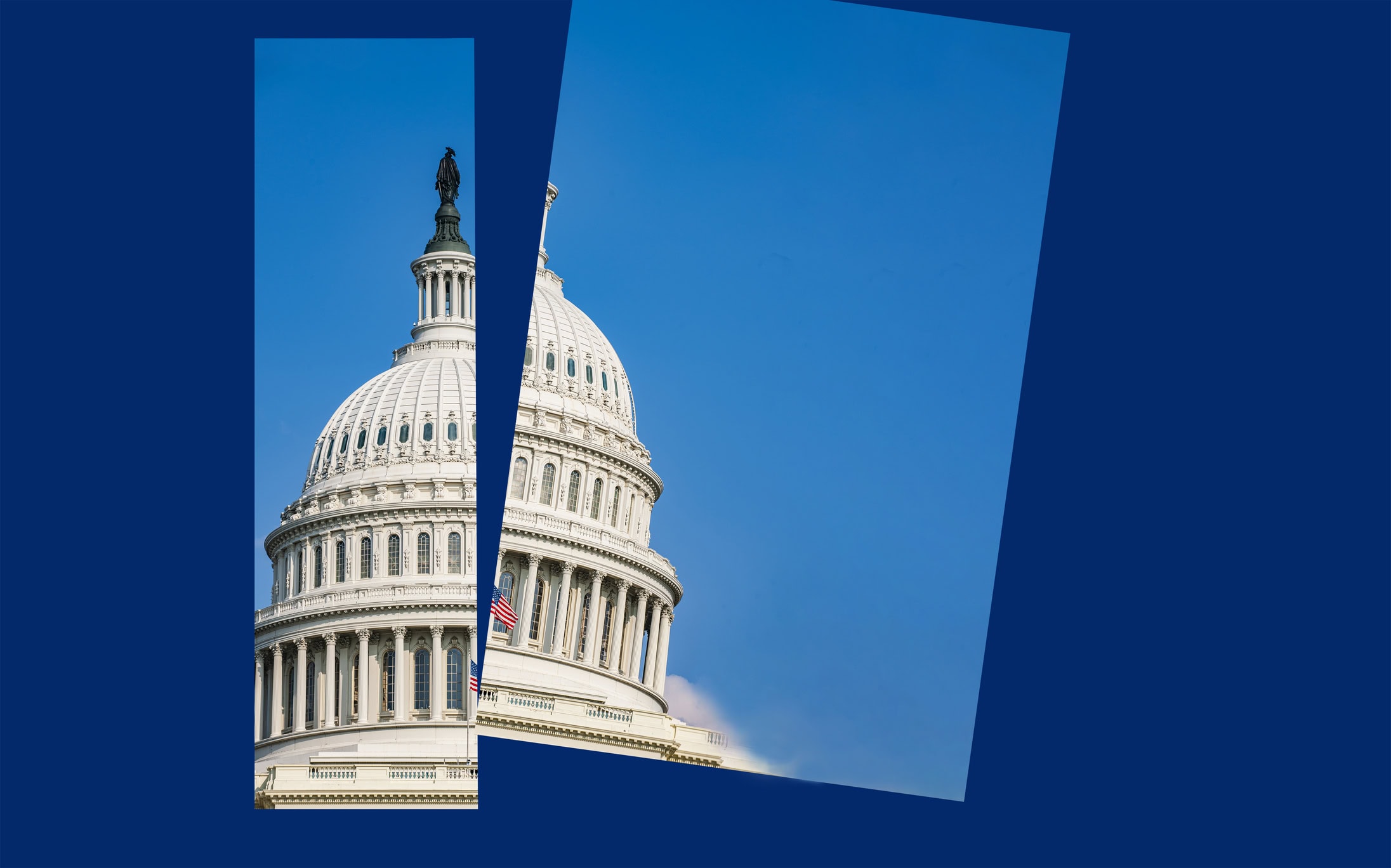 Top of the Congress Building spilt in half